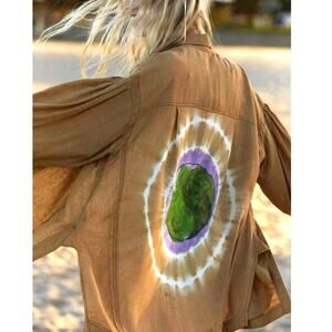 New Free People WTF Yin Yang Tie Dye Graphic Buttondown $198 X-SMALL BOHO